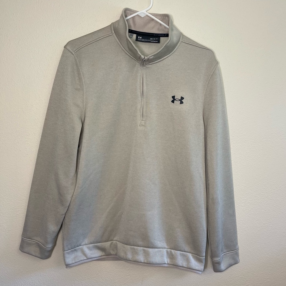 Under Armour Beige Quarter Zip Loose Coldgear Long Sleeve Golf Shirt